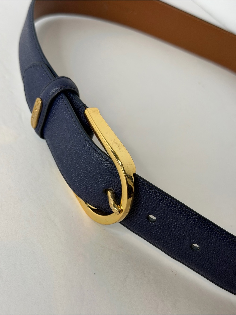 Ralph Lauren RLL  leather belt size S in navy blue gold-tone buckle - Picture 3 of 14
